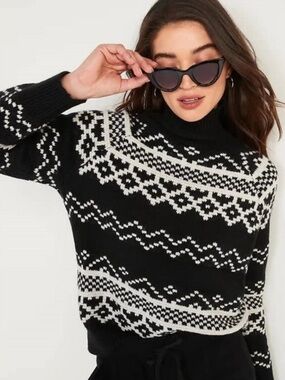 Old Navy Black & White Fair Isle Sweater